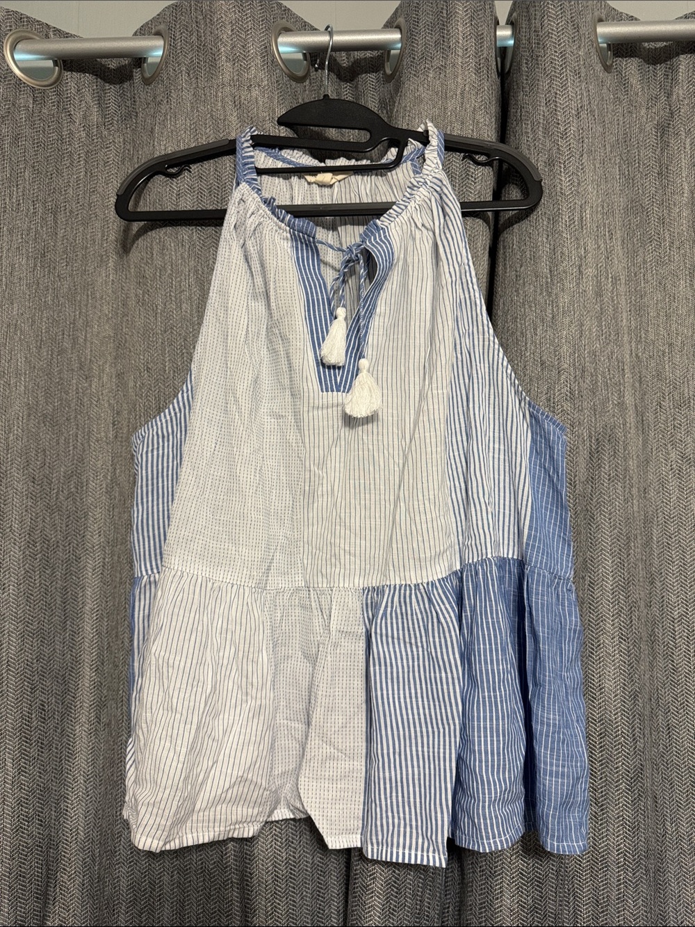 Lucky Brand Blue and White Striped Peasant Top